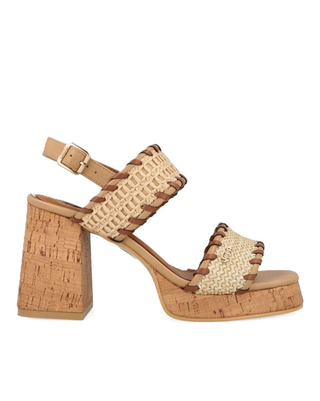 Jeep Sandalo Donna con Tacco e Plateau Sughero in Tessuto Beige Multi CYCAS RAFFIA NATURAL Jeep Footwear 