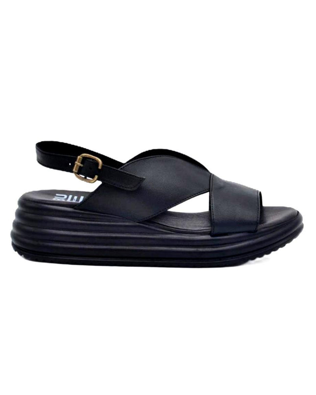 Bueno Sandali Donna con Zeppa in Pelle Nera E3202 BLACK Bueno 