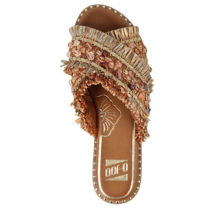 O - Joo Sandalo Flat Donna in Tessuto con Pietre Sabbia - MARIO SPATARELLA