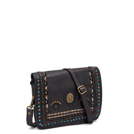 Frau Borsa Donna Borchiata con Tracolla in Pelle Nera B933 BLACK Frau 