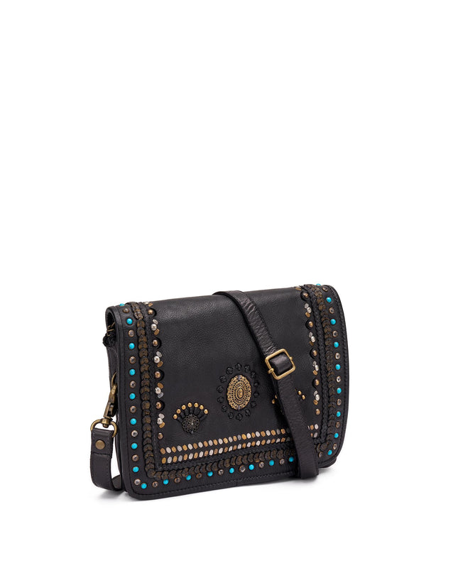 Frau Borsa Donna Borchiata con Tracolla in Pelle Nera B933 BLACK Frau 
