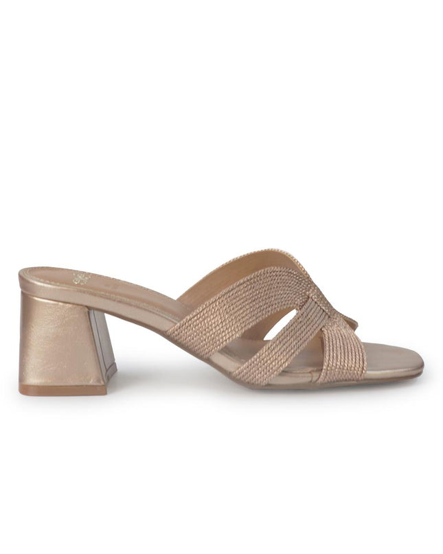 Exe Sandalo Sabot Donna con Tacco in Tessuto Laminato Rosa Pink Gold POLINA545 PINK GOLD Exe 