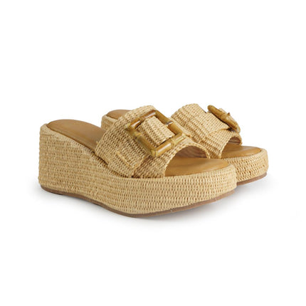 Exe Sandali Donna con Zeppa in Tessuto Beige 25001-2 RAFFIA BEIGE Exe 