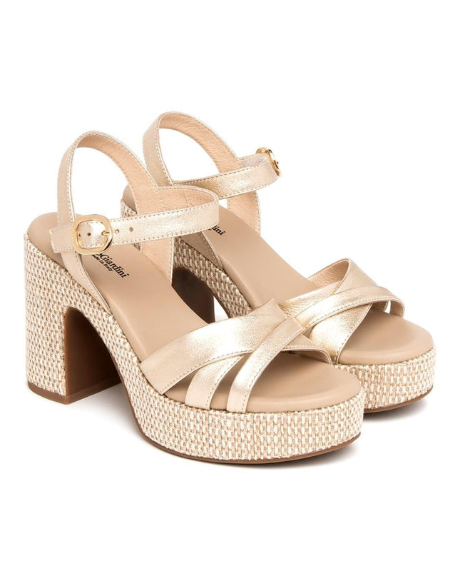 NeroGiardini Sandali Donna con Tacco e Plateau in Pelle Laminata Miele - MARIO SPATARELLA