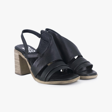 Sandali Donna con Tacco in Pelle Nera Y3705 NERO Bueno 