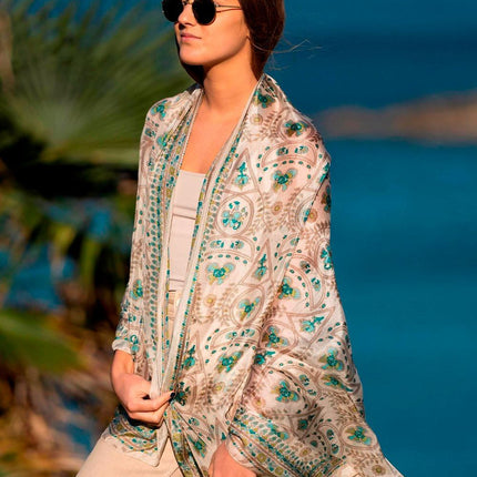 Foulard Pareo in Seta Stampa Verde ASK221C SILK VERDE Colores de Otono 
