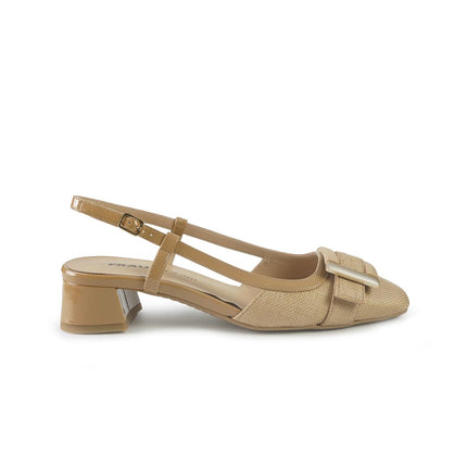 Frau Chanel Slingback in Tessuto e Vernice Noisette 92H4 COOKIE Frau 