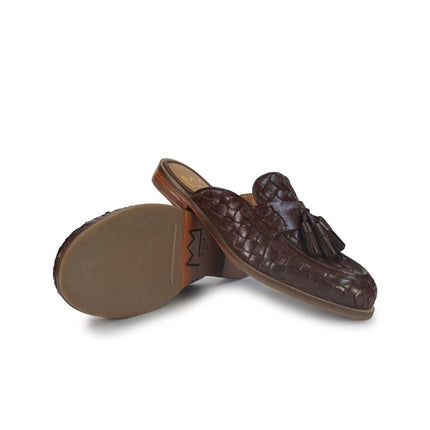 Taj Sandalo Sabot Donna in Pelle Intrecciata Marrone - MARIO SPATARELLA