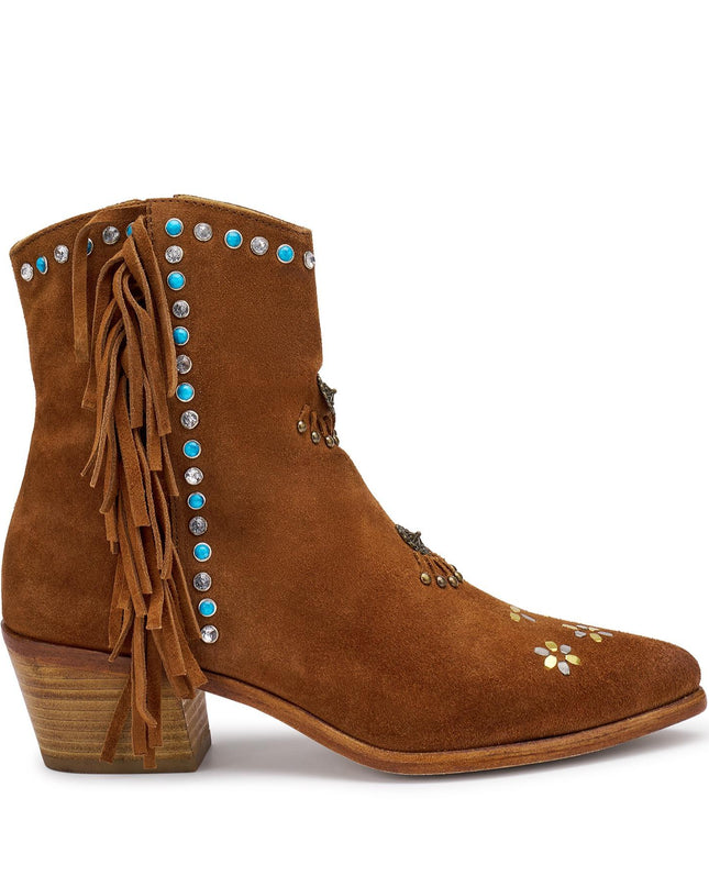 Frau Stivaletto Donna Texano in Camoscio Cuoio 07B5 VELOUR Frau 