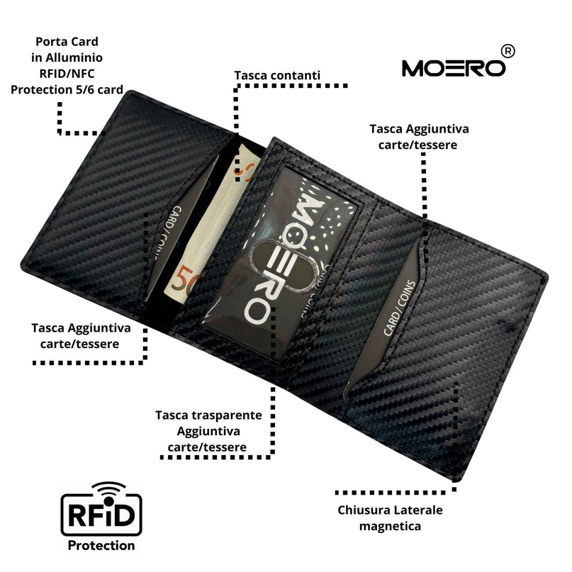 Moero Pro Plus Carbon Black Zip Portafoglio Slim PRO PLUS CARBON BLACK ZIP BLACK Moero 