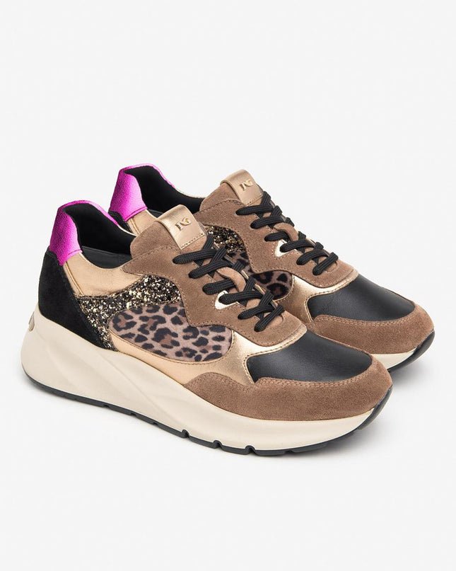 Nero Giardini Sneakers Donna con Zeppa in Camoscio Multicolor Animalier I411531D MOU 442 Nero Giardini 