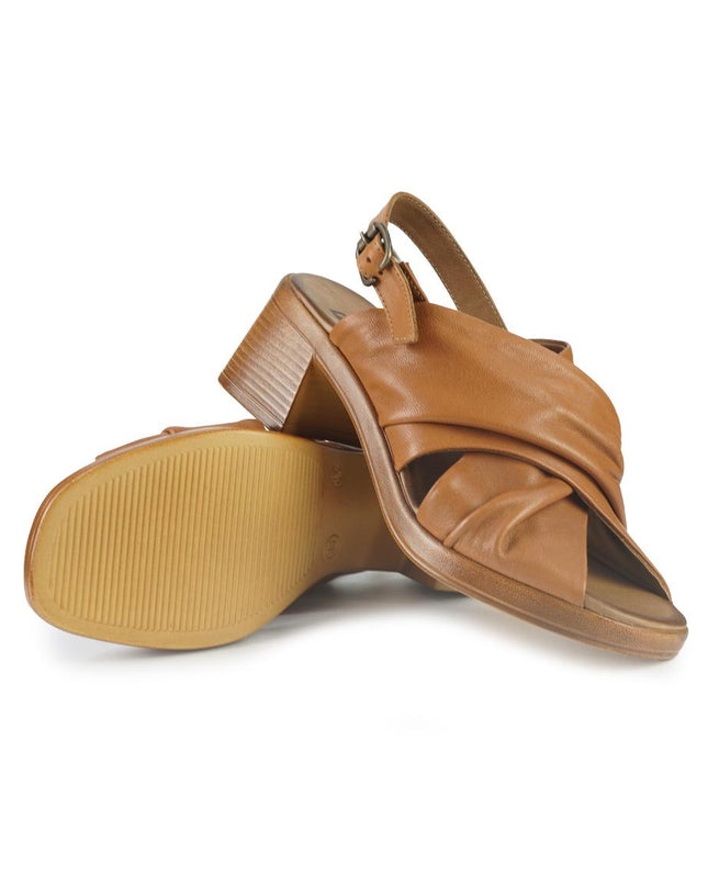 Bueno Sandali Donna con Tacco in Pelle Cuoio E3800 TAN Bueno 