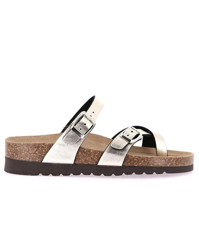 Grunland Sandali Infradito Donna Plantare Sughero Doppia Fibbia Champagne - MARIO SPATARELLA