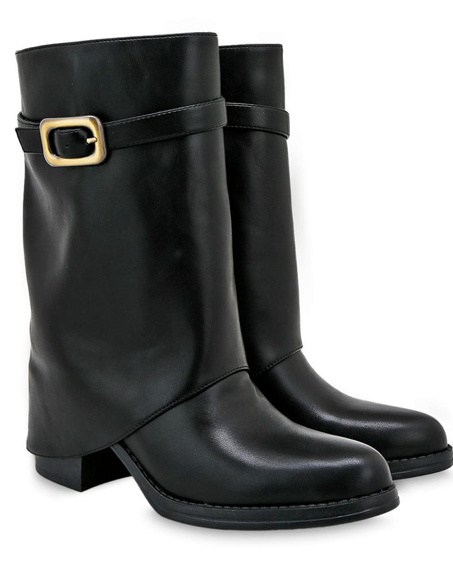 Mezzo Stivale Donna Tex con Risvolto in Ecopelle Nero - MARIO SPATARELLA