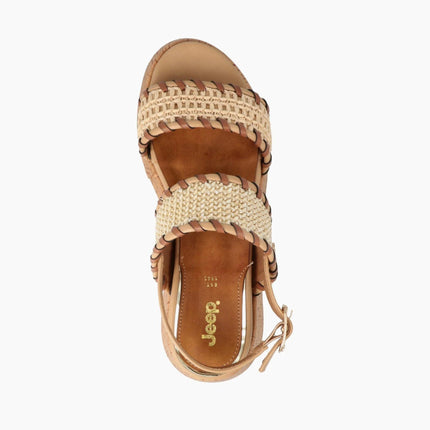 Jeep Sandalo Donna con Zeppa Sughero Beige Multi KARINA RAFFIA NATURAL Jeep Footwear 