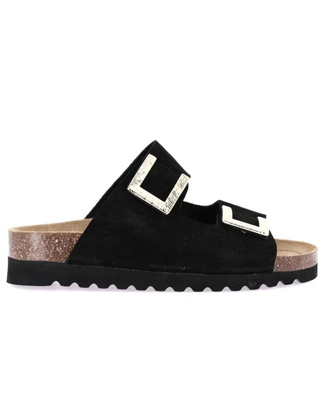 Grunland Sandali Donna Plantare Sughero Doppia Fibbia in Camoscio Nero CB0771 HOLA NERO Grunland 