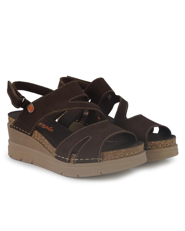 Jungla Sandali Donna con Zeppa in Pelle Nabuk Marrone 8018 CAFFE Jungla 