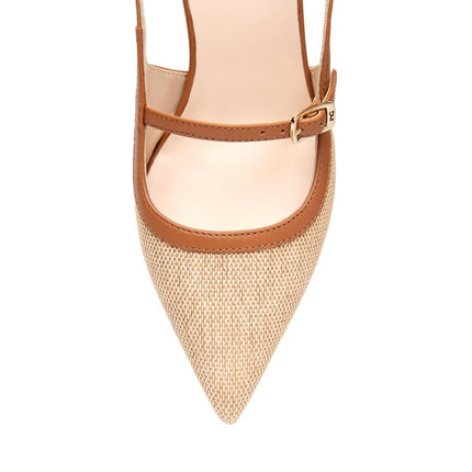NeroGiardini Mary Jane Slingback Kitten Heel a Punta in Pelle e Tessuto Cuoio - MARIO SPATARELLA