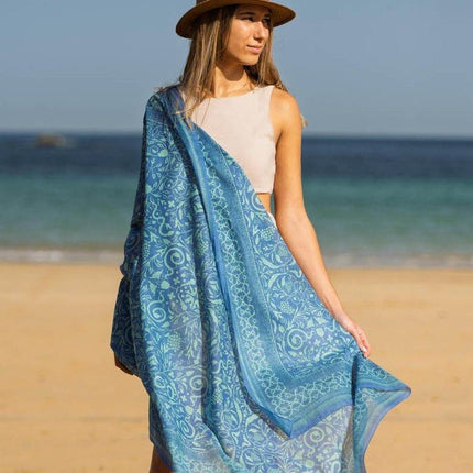 Foulard in Cotone Stampato Fantasia Azzurro ACT133C COTTON AZUL Colores de Otono 