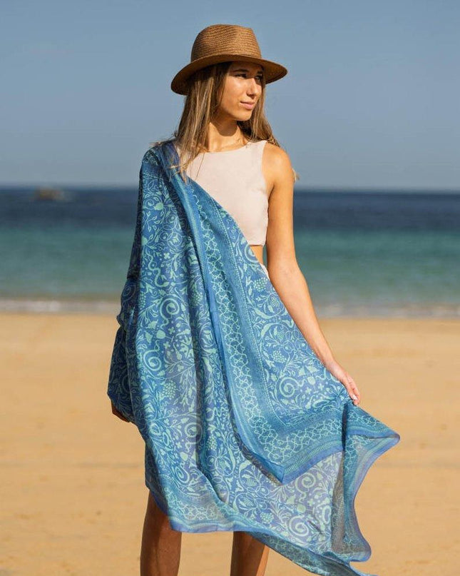 Foulard in Cotone Stampato Fantasia Azzurro ACT133C COTTON AZUL Colores de Otono 