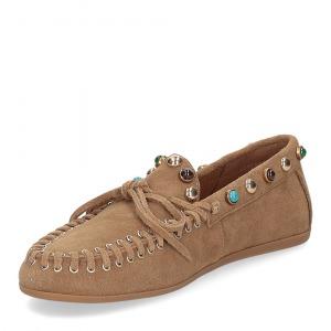 Inuovo Mocassino Donna con Pietre Multi in Camoscio Tabacco Cuoio 29002 SIGARO Inuovo 