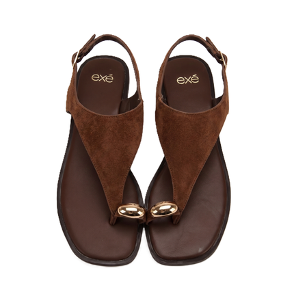 Exe Sandalo Donna Infradito Basso in Camoscio Marrone LK TM 1022 BROWN Exe 
