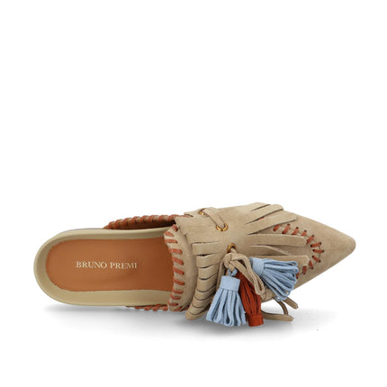 Bruno Premi Sabot Basso Donna con Nappine in Camoscio Beige - MARIO SPATARELLA