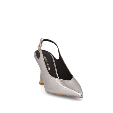 Bruno Premi Mary Jane Sling Back Tacco Stiletto in Pelle Platino - MARIO SPATARELLA