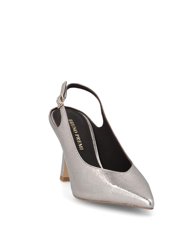 Bruno Premi Mary Jane Sling Back Tacco Stiletto in Pelle Platino - MARIO SPATARELLA
