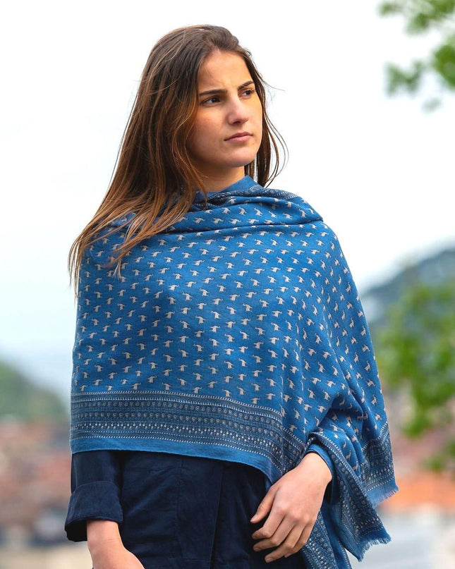 Foulard in Lana Misto Seta Blu - MARIO SPATARELLA