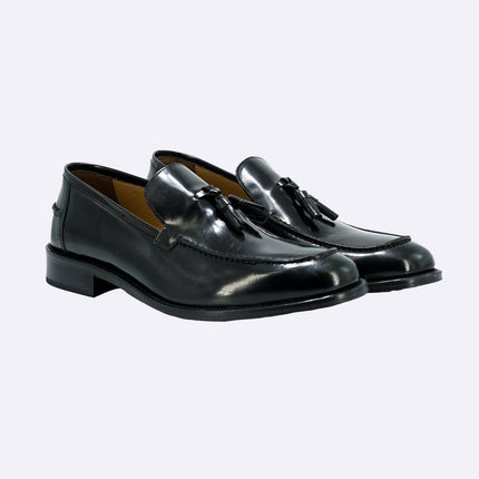 Mocassini Uomo in Pelle Nero Fondo Cuoio con Nappine Elegante Cerimonia Sposo PIANTA 7 NERO LUX Rogal's 