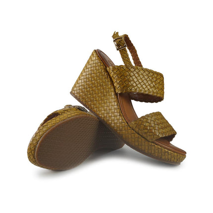 Vueva Sandali Zeppa Alta Donna in Pelle Intrecciata Giallo WD319R13M1 YELLOW Vueva 