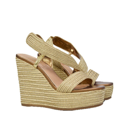 Exe Sandalo Donna con Zeppa e Plateau in Tessuto Gold Bronzo - MARIO SPATARELLA
