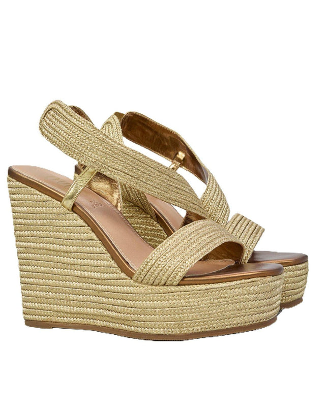 Exe Sandalo Donna con Zeppa e Plateau in Tessuto Gold Bronzo - MARIO SPATARELLA