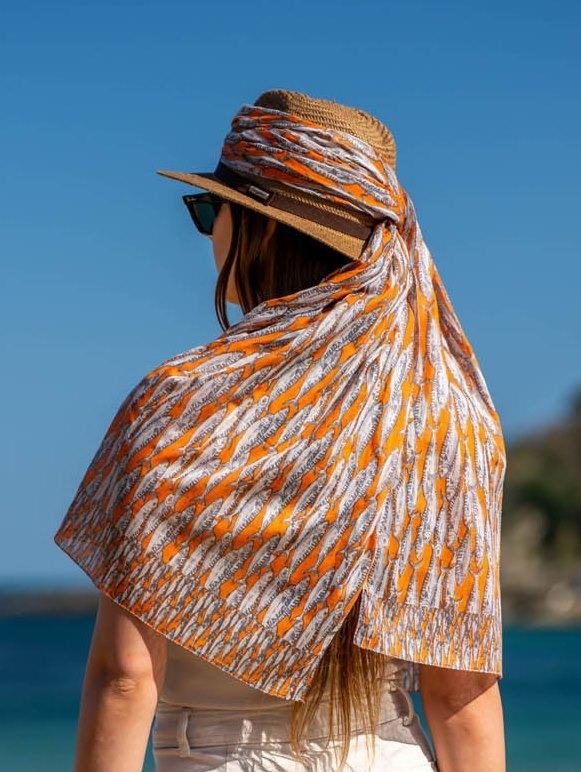 Foulard in Cotone Stampato Fantasia Arancio ACT132F COTTON NARANJA Colores de Otono 