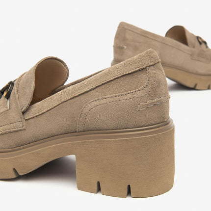 Nero Giardini Mocassini Donna con Tacco e Morsetto in Camoscio Argilla - MARIO SPATARELLA