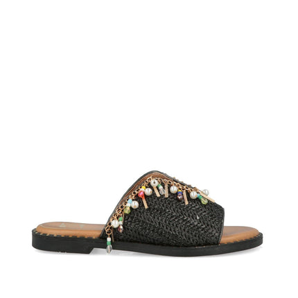 O - Joo Sandalo Flat Donna in Tessuto Nero Multicolor - MARIO SPATARELLA