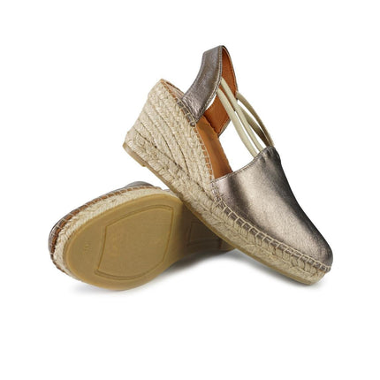 Viguera Espadrillas Alpargatas Donna con Elastici in Pelle Laminata Fumo 1824 LAMINATO Viguera 