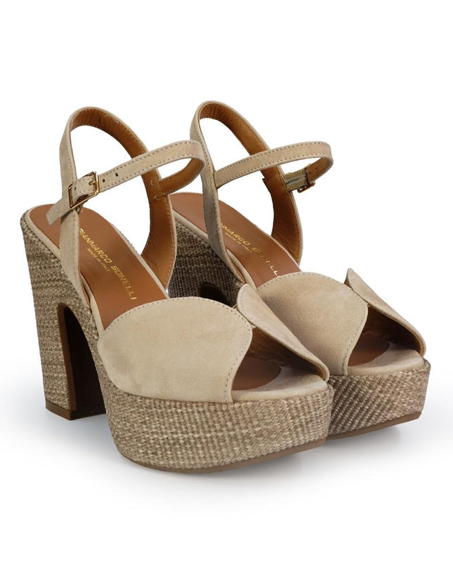 Gianmarco Sorelli Sandalo Donna con Tacco Alto e Plateau in Camoscio Ecru - MARIO SPATARELLA