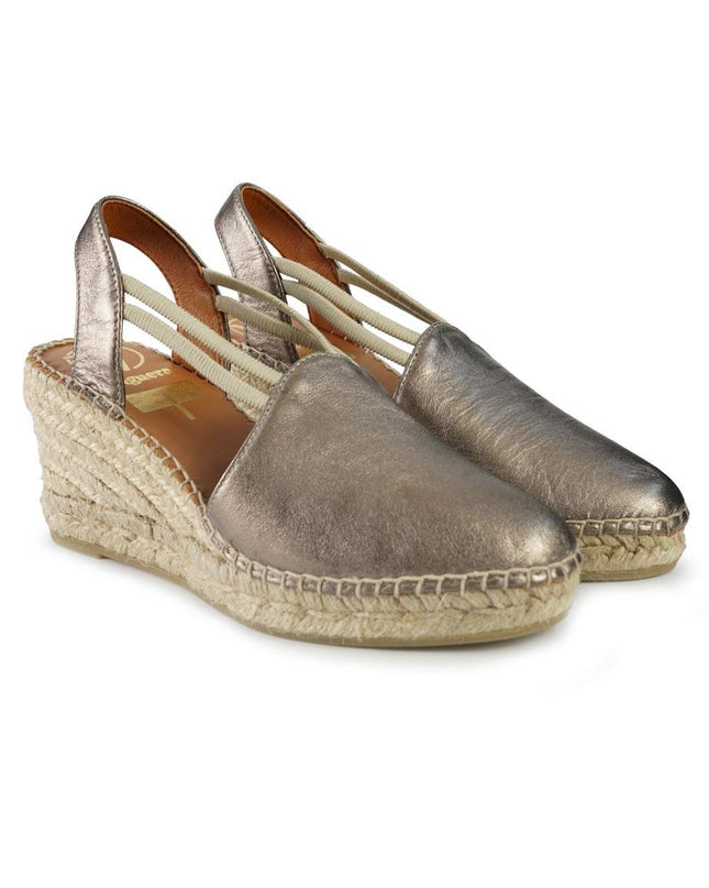 Viguera Espadrillas Alpargatas Donna con Elastici in Pelle Laminata Fumo - MARIO SPATARELLA