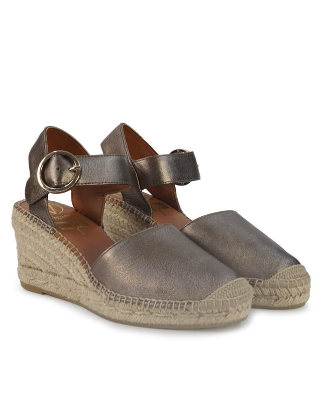 Viguera Espadrillas Alpargatas Donna con Cinturino in Pelle Laminata Fumo 1922 LAMINATO Viguera 