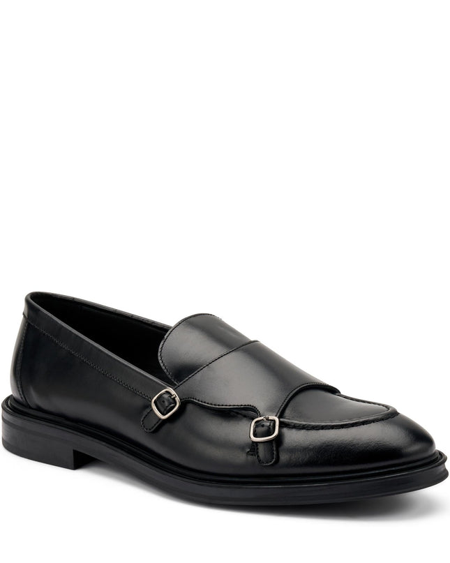 Frau Mocassini Uomo con Doppia Fibbia in Pelle Nero - MARIO SPATARELLA