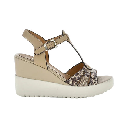Stonefly Sandali Donna con Zeppa in Pelle Beige Animalier - MARIO SPATARELLA