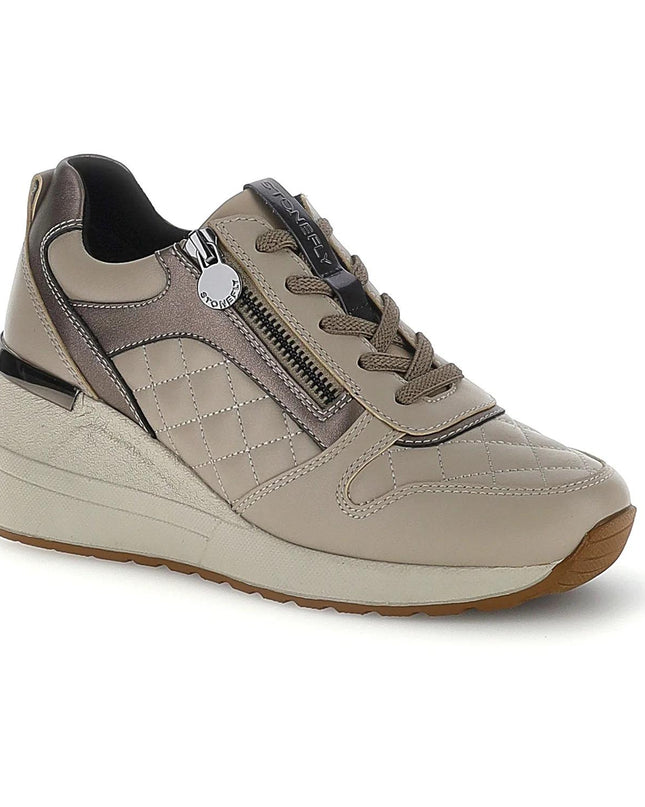 Stonefly Sneakers con Zeppa Lacci e Zip in Pelle Taupe 223107 MINA TAUPE GRAY Stonefly 