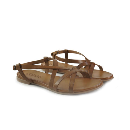 Vueva Sandali Flat Donna in Pelle Cuoio WD133R108 COGNAC Vueva 