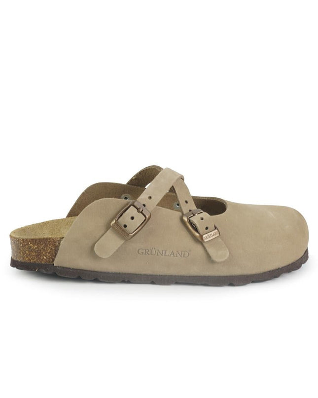 Grunland Sandali Sabot Sughero Pelle Nabuk Kaki - MARIO SPATARELLA