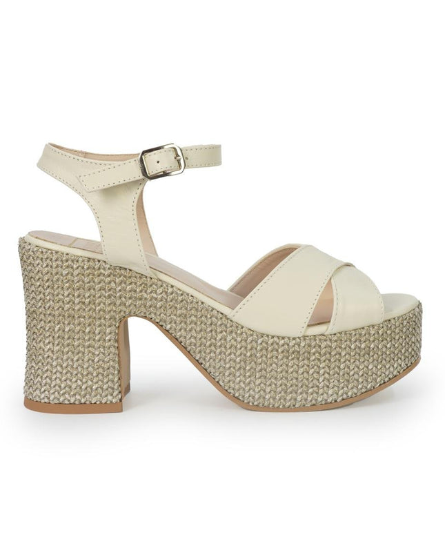 Luis Anne Sandalo Donna con Tacco e Plateau in Pelle Latte - MARIO SPATARELLA