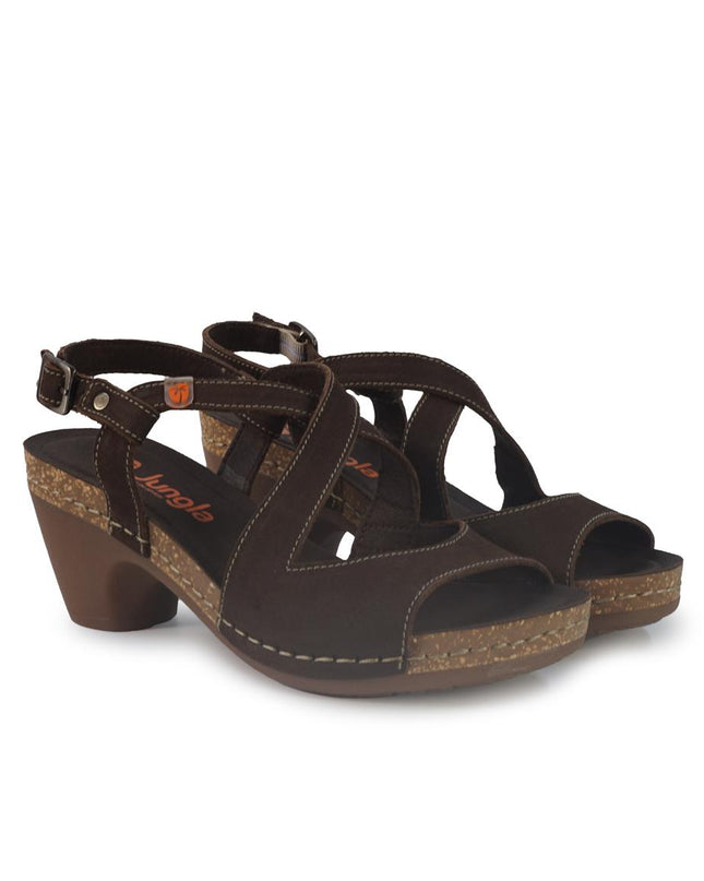 Jungla Sandalo Donna con Tacco in Pelle Nabuk Marrone 8520 CAFFE Jungla 