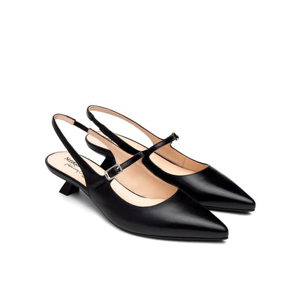 NeroGiardini Chanel Mary Jane Slingback Kitten Heel a Punta in Pelle Nera E615480D NERO 100 Nero Giardini 