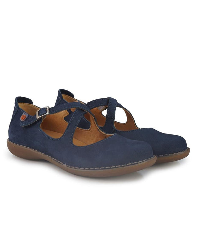 Jungla Ballerina Donna con Doppio Cinturino in Pelle Nabuk Blu - MARIO SPATARELLA